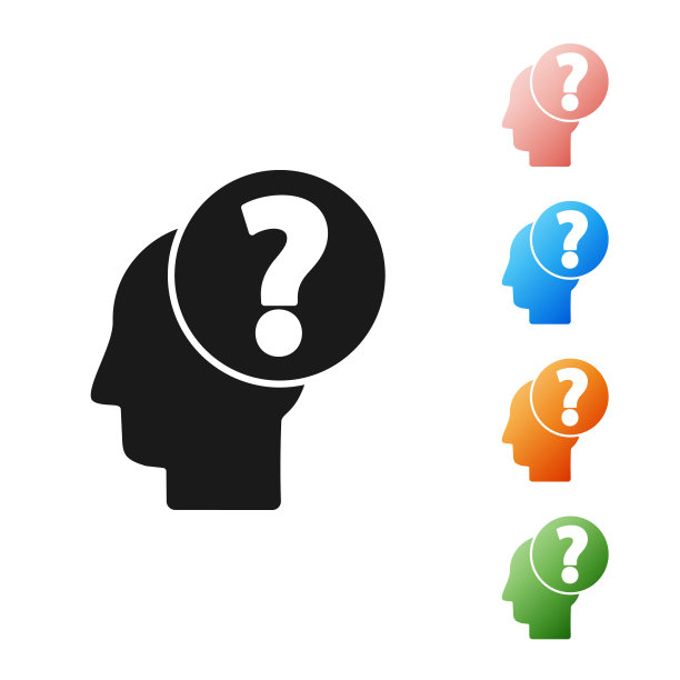 带有问号图标的黑色人头孤立在白色背景上。设置图标丰富多彩。矢量图图片下载