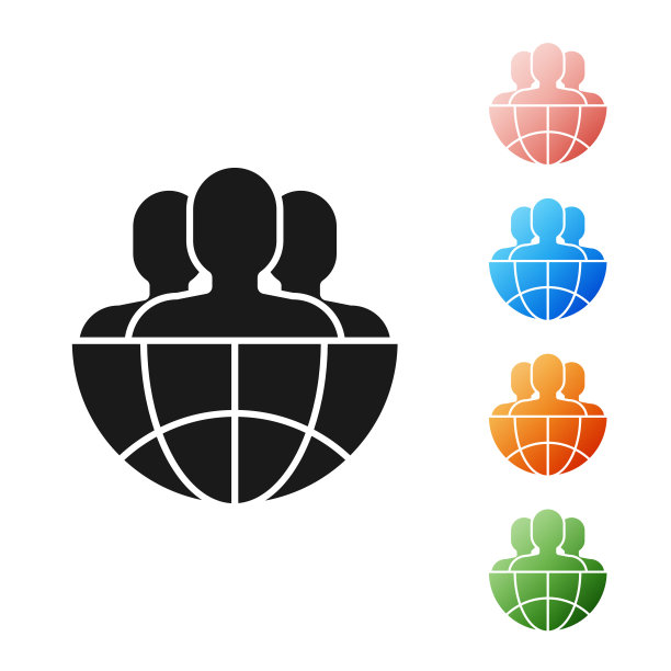 黑色的地球和人的图标孤立在白色的背景。全球商业的象征。社交网络图标。设置图标丰富多彩。矢量图图片下载