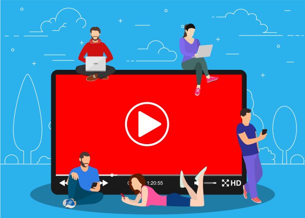 视频的概念。人们使用移动设备，图片下载