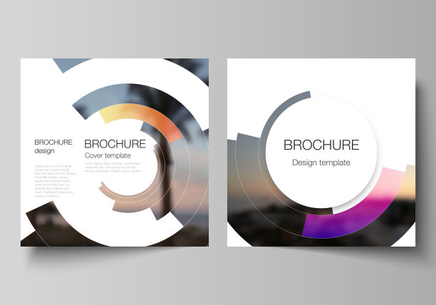 最小矢量布局的两方格式涵盖设计模板的小册子，传单，杂志。未来主义设计的圆形图案，圆形元素形成几何框架的照片。图片下载