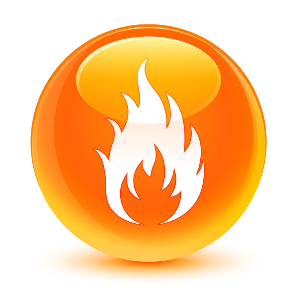 火图标玻璃橙色圆形按钮图片下载