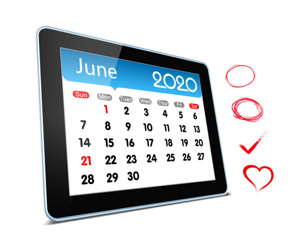 (剪辑路径)2020年6月数字平板电脑孤立日历图片下载