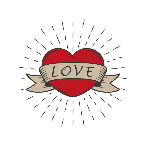 彩色插图的心与旗帜和射线图片下载
