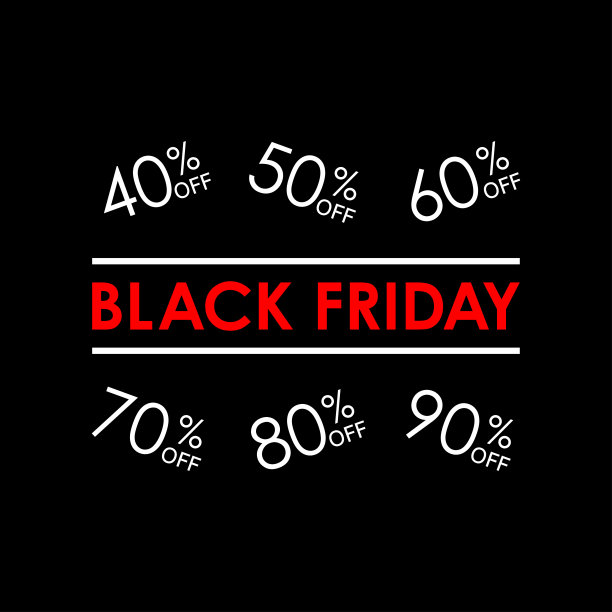 黑色星期五的促销标语。四十，五十，六十，七十，八十，九折优惠。矢量插图。图片下载