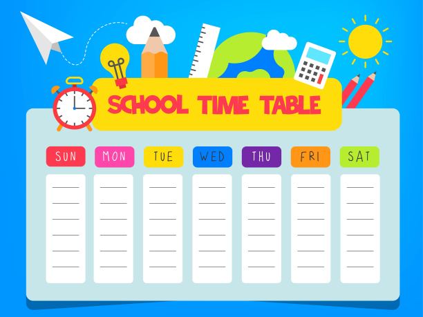 回到学校，学校的时间表矢量插图图片下载