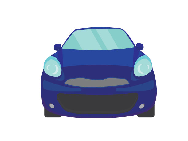蓝色汽车正面视图上的白色背景，插图向量图片下载