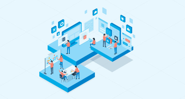 2.5D移动应用和网页设计开发流程概念团队协作图片下载