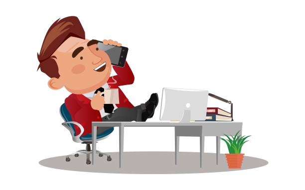 商人双腿翘起，坐在扶手椅上休息图片下载