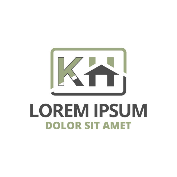 带有屋顶图标的KH字母建筑设计矢量插画图片下载