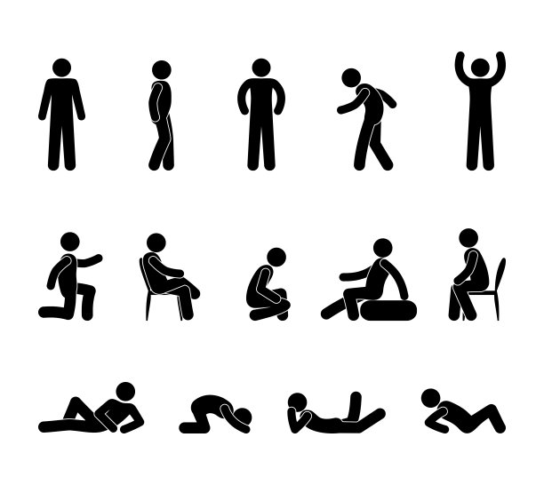 人的图标，简笔人的象形文字，人们站着，坐着，躺着各种姿势图片下载