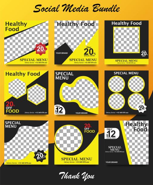 社交媒体横幅食品业务。餐饮企业的美食社交媒体模板。现代社会模板张贴横幅。食品折扣后模板。图片下载