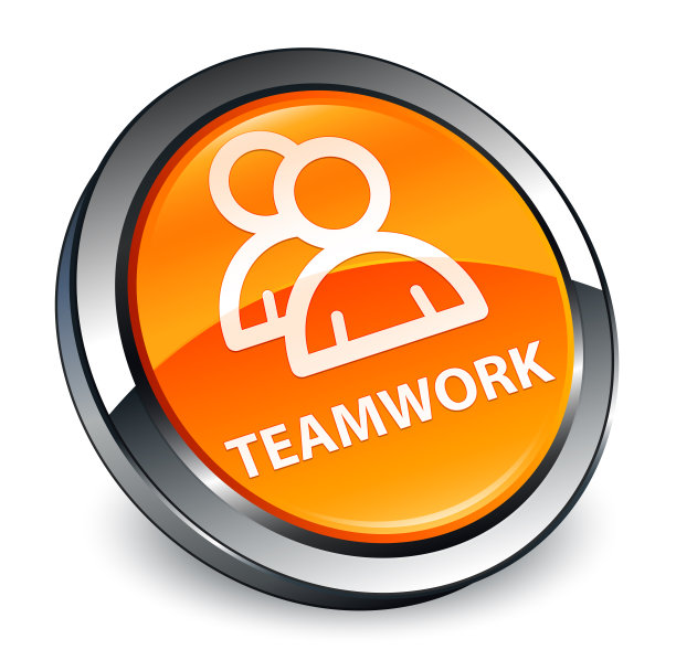 团队合作(群组图标)3d橙色圆形按钮图片下载