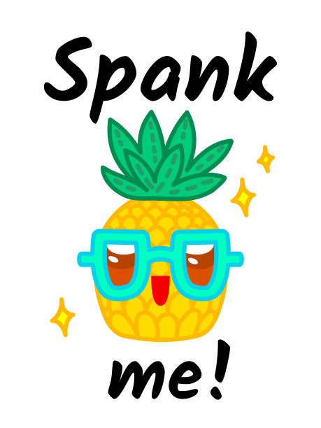 矢量插图，有趣的菠萝角色与眼镜和âSpank我!一个文本。卡通风格。申请t恤印花，贺卡设计，圣Valentineâs日海报，传单等。图片下载