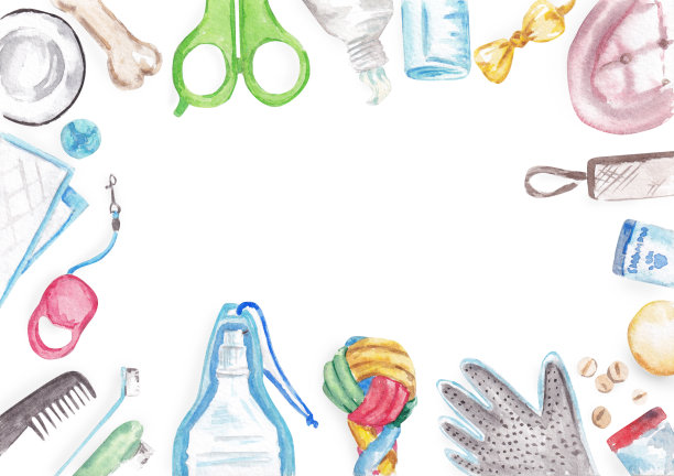 水彩各种狗工具隔离在白色背景与剪切路径和复制空间图片下载