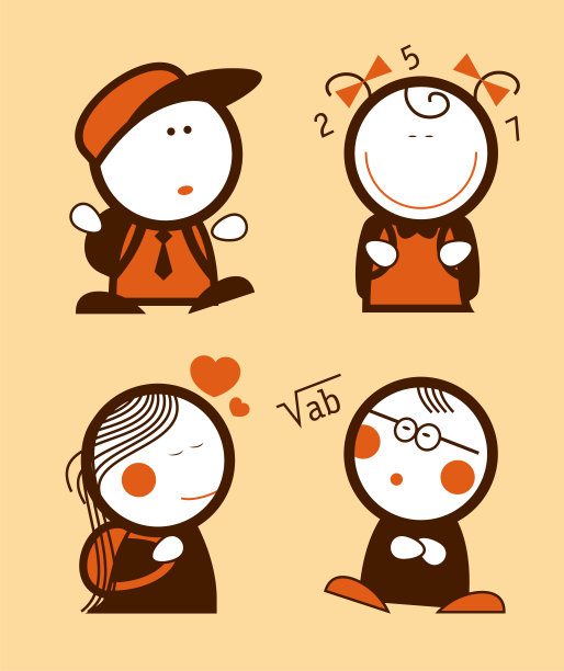 一组学生和小学生滑稽的卡通人物图片下载