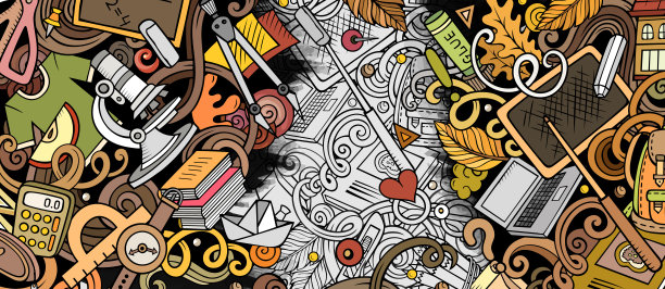 卡通可爱的彩色手绘涂鸦学校背景图片下载