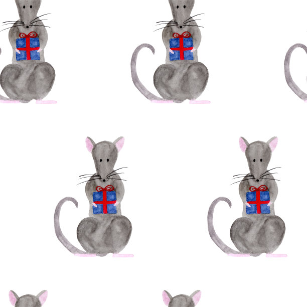 无缝图案与圣诞老鼠抱礼盒图片下载