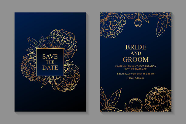 花婚礼邀请卡设计。图片下载