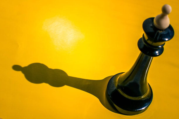 明黄色背景下的阴影棋王。图片下载