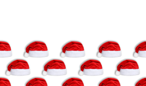 圣诞老人的红帽孤立在白色的背景上。红色圣诞帽或无缝年帽图案图片下载