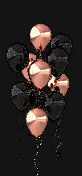 黑色和金色玫瑰气球在黑色背景上的插图。为生日、派对、社交媒体宣传横幅和海报腾出的空间。3d渲染现实气球图片下载