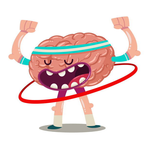 有趣的卡通大脑训练呼啦圈。一个孤立在白色背景上的内部器官的矢量特征。头脑风暴插图。图片下载