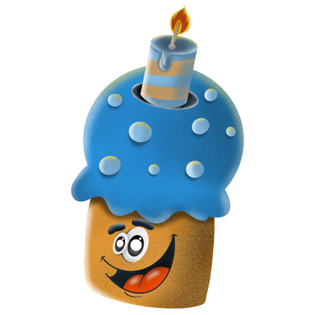 可爱的卡通节日纸杯蛋糕与燃烧的蜡烛在白色的背景，插图图片下载