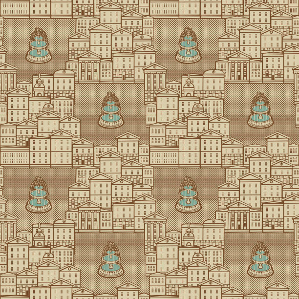 无缝模式与旧手绘房屋图片下载