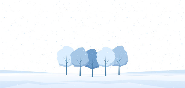 冰雪皑皑的田野上有冰冻的树木。图片下载