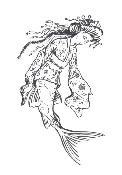 美人鱼锦鲤在平安时代日本传统服饰图片下载