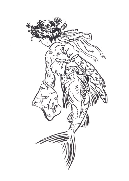 美人鱼锦鲤在平安时代日本传统服饰图片下载