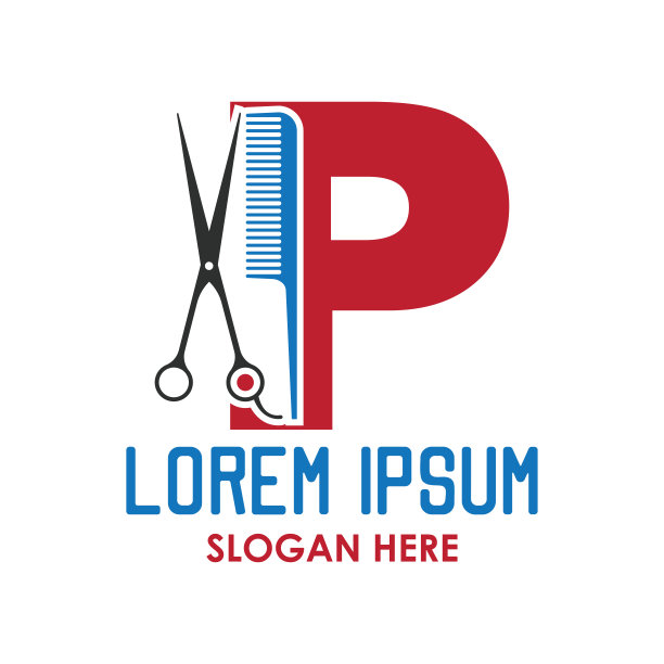 理发店图标与P字母和文字空间为您的口号/口号，矢量插图图片下载