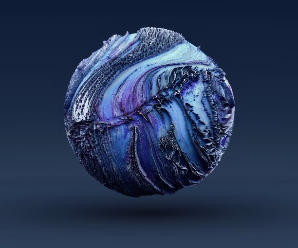 3d渲染抽象的行星地球在最后的末日在深蓝色和紫色的颜色与山脉和粗糙的表面在深蓝色的背景图片下载