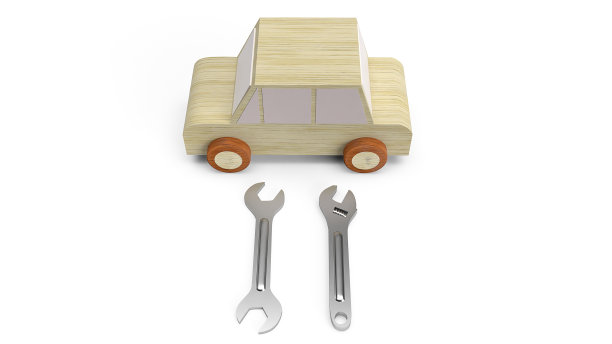 汽车木制玩具汽车服务概念3d渲染图像。图片下载