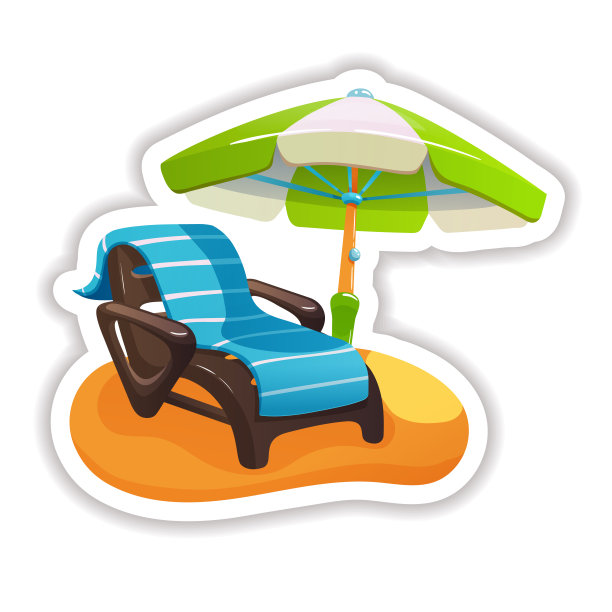 在伞下有躺椅的沙滩碎片。图片下载