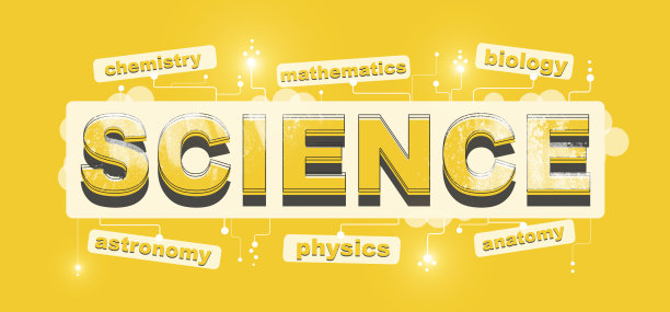 文字科学与组件在明亮的黄色背景图片下载