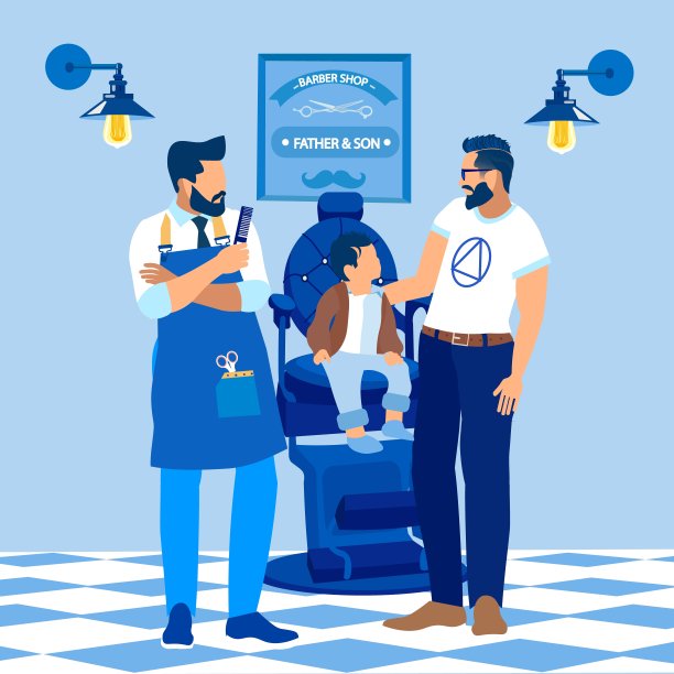 理发师，父亲和时尚宝宝理发店图片下载