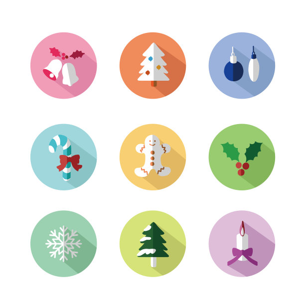 一套扁平的圣诞节图标。图片下载