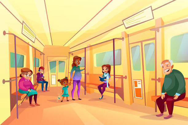 人们在地铁地铁列车矢量插图素材图片