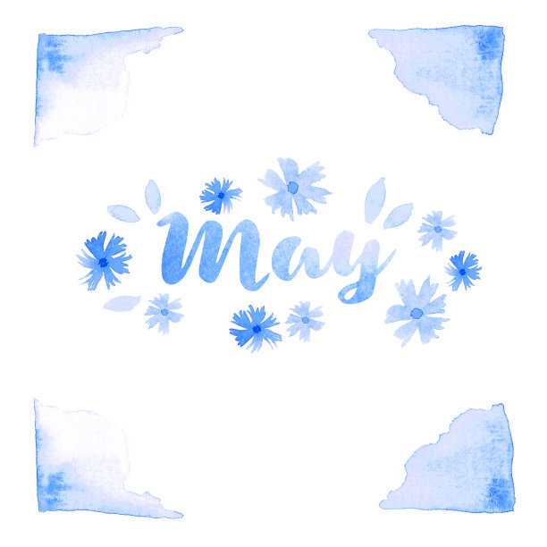 可能单词文本。文字排版。粉彩蓝色水彩抽象插图海报，明信片，贺卡，邀请模板。春天广告概念图片下载