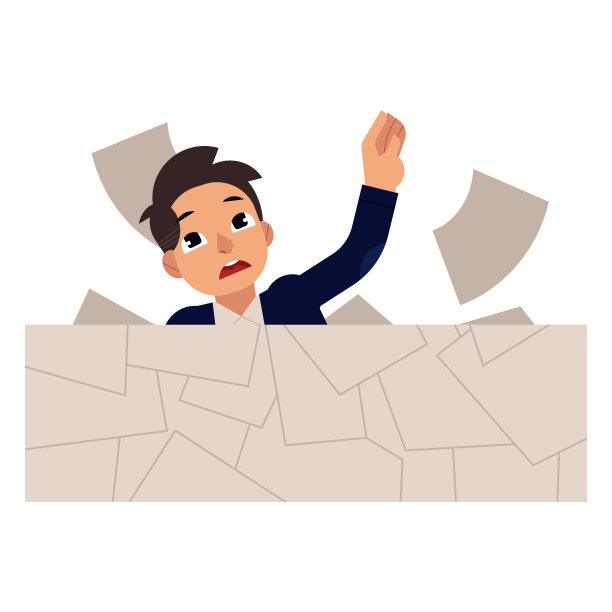 年轻的商人淹没在白纸黑字的工作中。图片下载