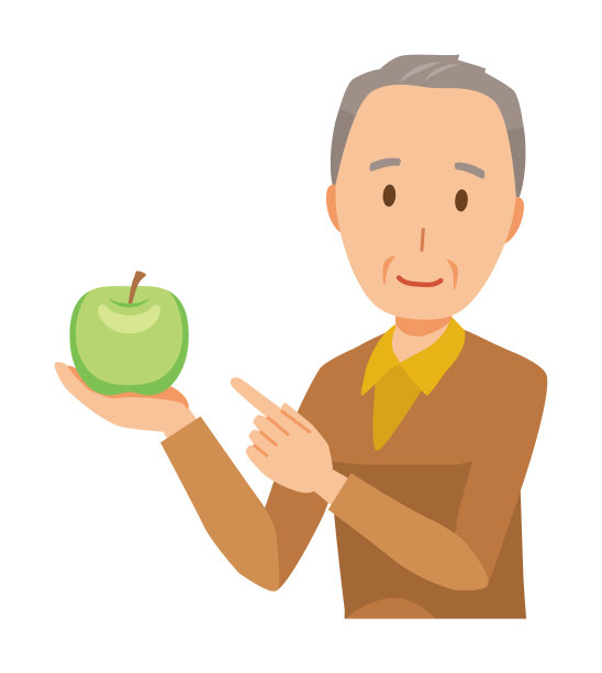 一位穿着棕色衣服的老人有一个绿色的苹果图片下载