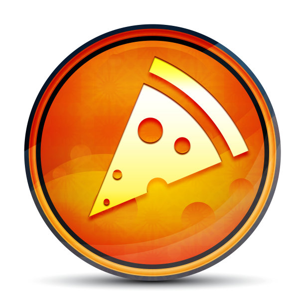 披萨片图标亮橙色圆形按钮插图图片下载
