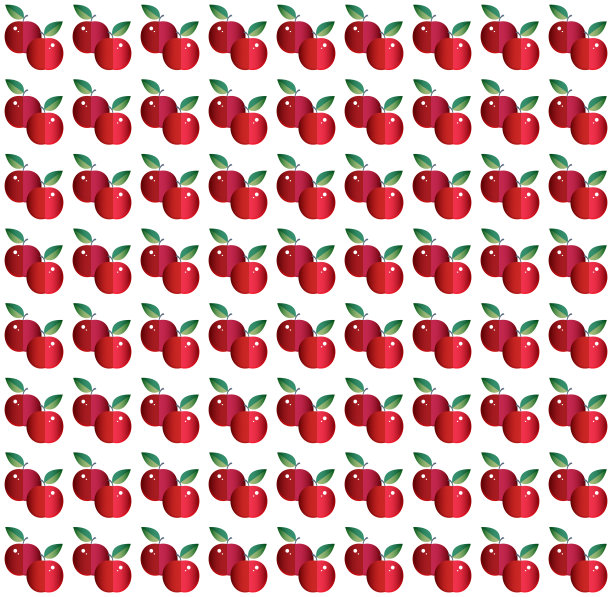 无缝矢量模式的红苹果。明亮的夏天的设计。水果彩色壁纸设计，纺织品，织物，纸张，背景。平面卡通矢量插图。图片下载