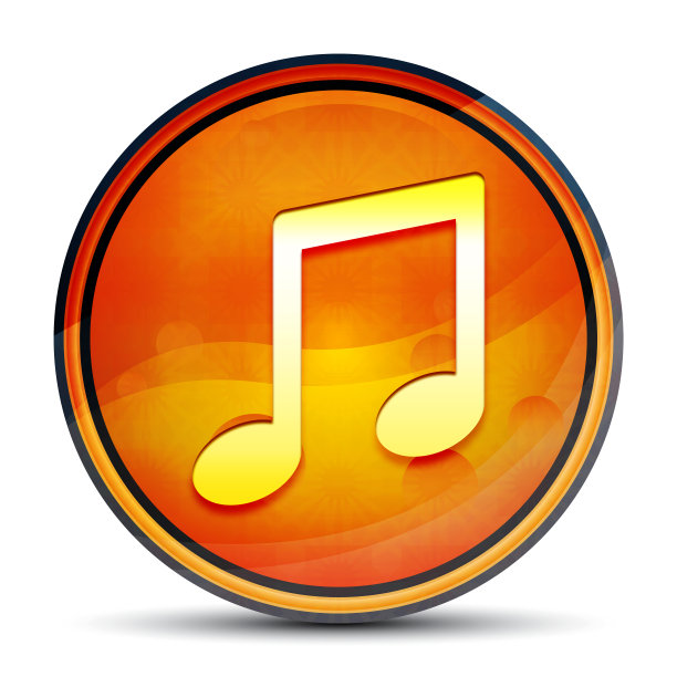 音乐笔记图标亮橙色圆形按钮插图图片下载