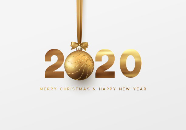 金色2020矢量新年快乐和圣诞贺卡图片下载