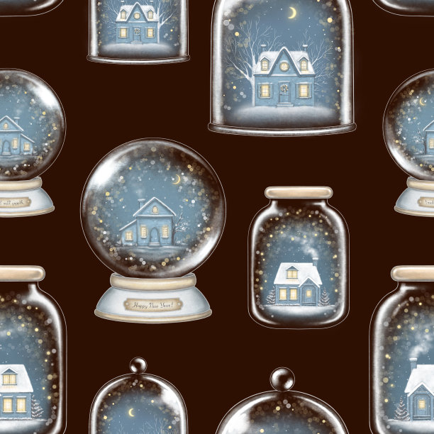 无缝模式与冬天的房子在雪球纪念品图片下载
