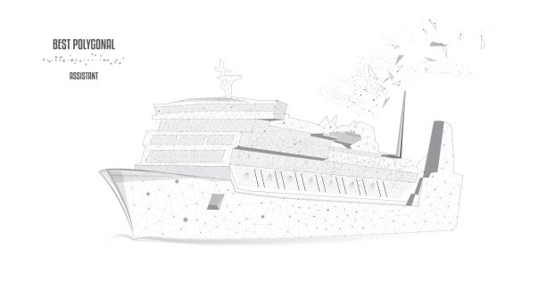 船。Polygonals和points的远洋班轮。商务旅行、旅游、物流、航运的概念。黑白矢量插图。低聚。图片下载