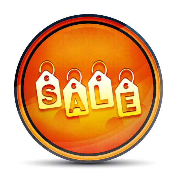 销售标签标签图标亮橙色圆形按钮插图图片下载
