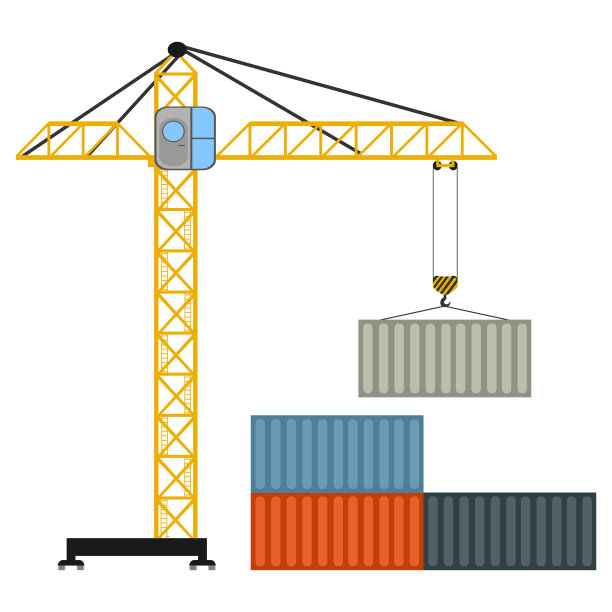 集装箱运输。用起重机在码头上堆砌的货运集装箱。矢量插图。图片下载